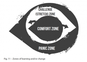 FIGURE E Comfort zone model showing comfort, learning, and panic zones.