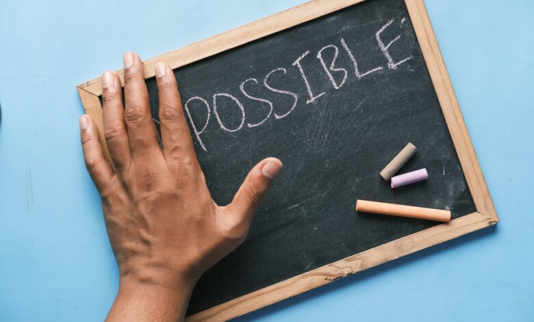 a chalkboard with the word possible written on it